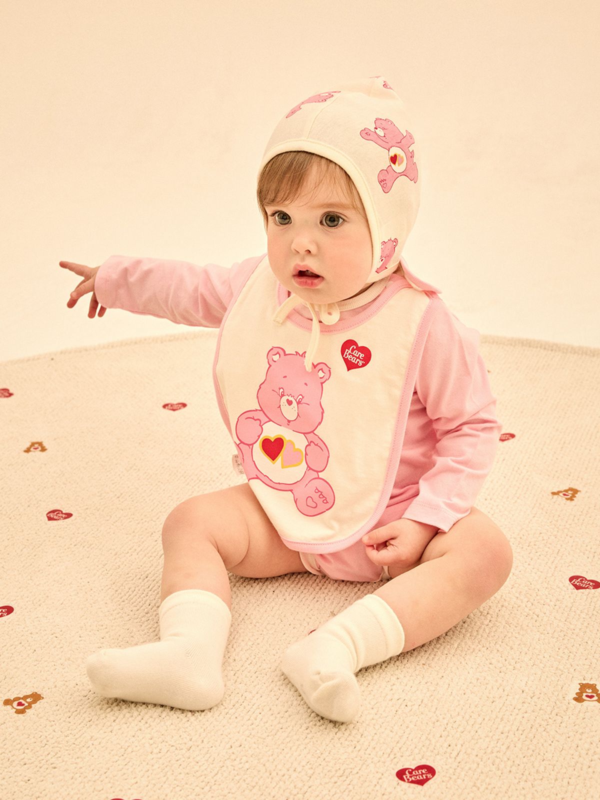 케어베어(CAREBEARS) 출산/백일/돌 오가닉선물3종세트(실내복+바디수트+턱받이)+선물쇼핑백