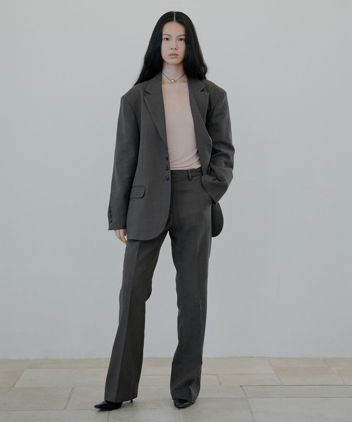 누아클레(NUAKLE) (w) 린넨 자켓_카키 브라운