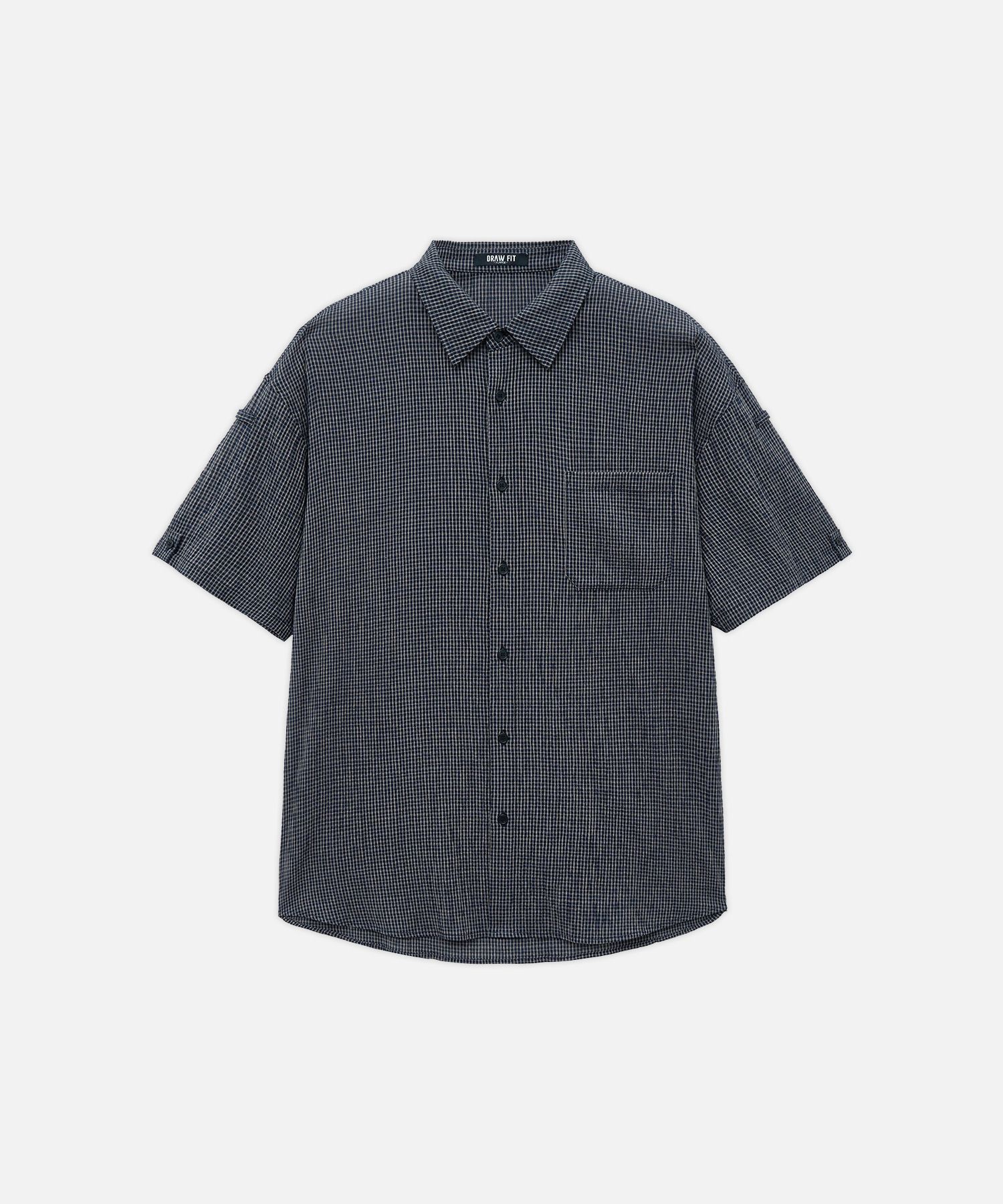 [DRAW FIT] HEDI SEERSUCKER ROLL UP HALF CHECK SHIRT /追跡付 MUSINSA公式 | DRAW FIT Eddie Seersucker Roll-up Half Check
