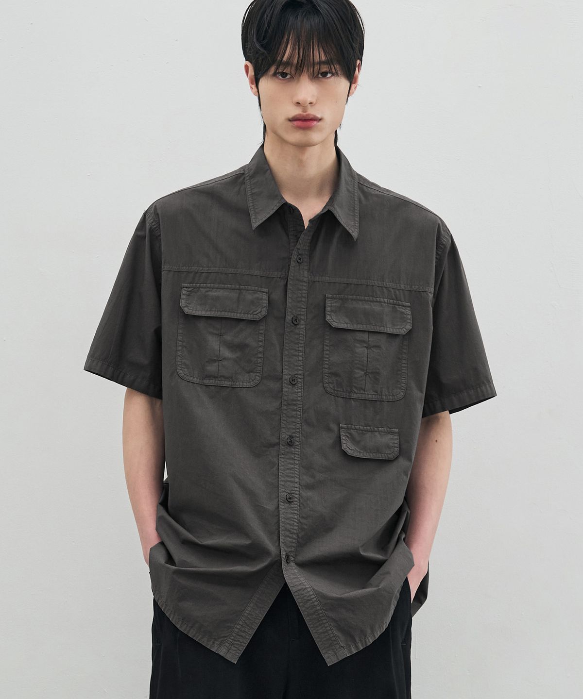드로우핏(DRAW FIT) 아크만 코튼 다잉 하프 워크 셔츠 [CHARCOAL]