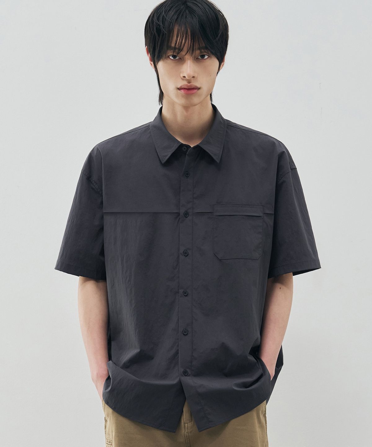 드로우핏(DRAW FIT) 콰이어트 나일론 라인 셔츠 [CHARCOAL]