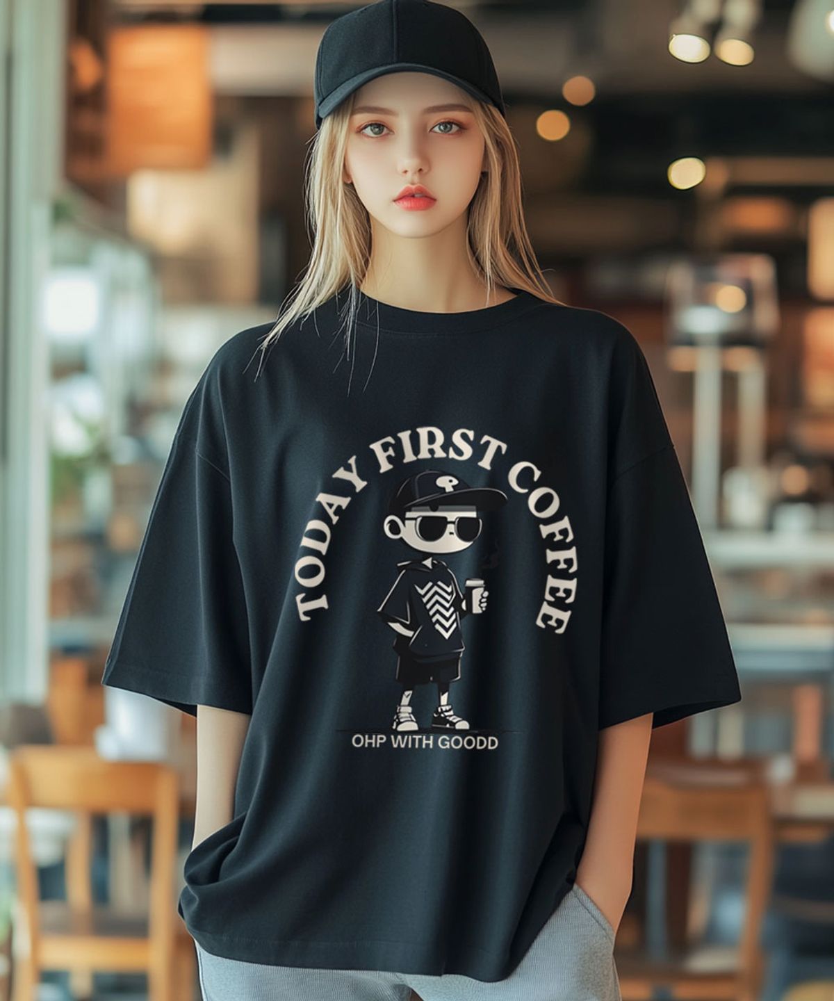 원헌드레드퍼센트(OHP) OHPxGOODD 모닝커피 세미오버 반팔티