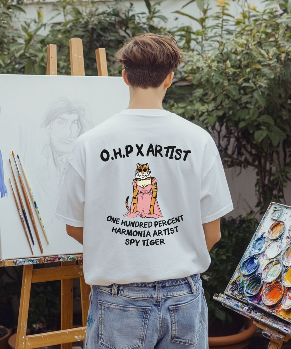 원헌드레드퍼센트(OHP) OHPxHARMONIA b스파이타이거 세미오버 반팔티