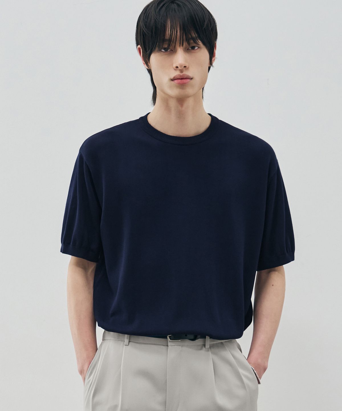 드로우핏(DRAW FIT) 쿨링 모달 하프 라운드 니트 [NAVY]