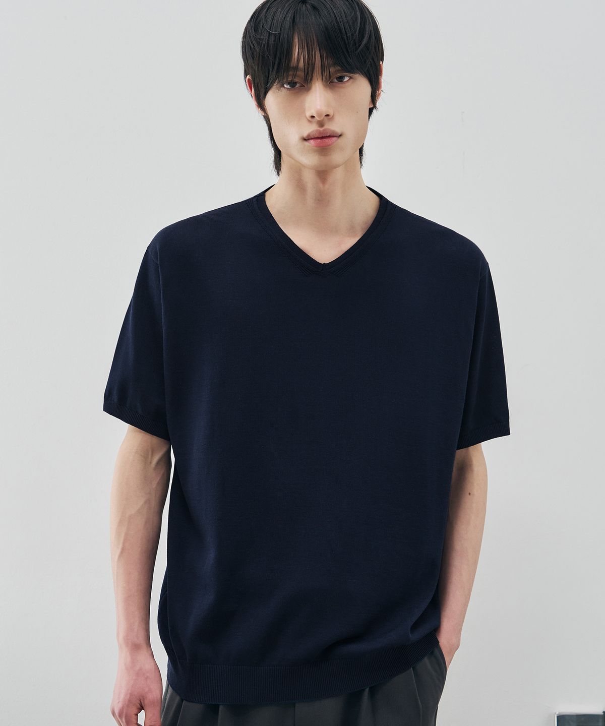 드로우핏(DRAW FIT) 쿨링 모달 하프 브이넥 니트 [NAVY]