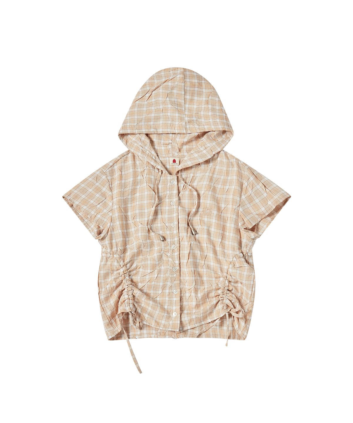 꼬모니노즈(COMONINOZ) W SIDE STRING HOOD TOP [BEIGE]