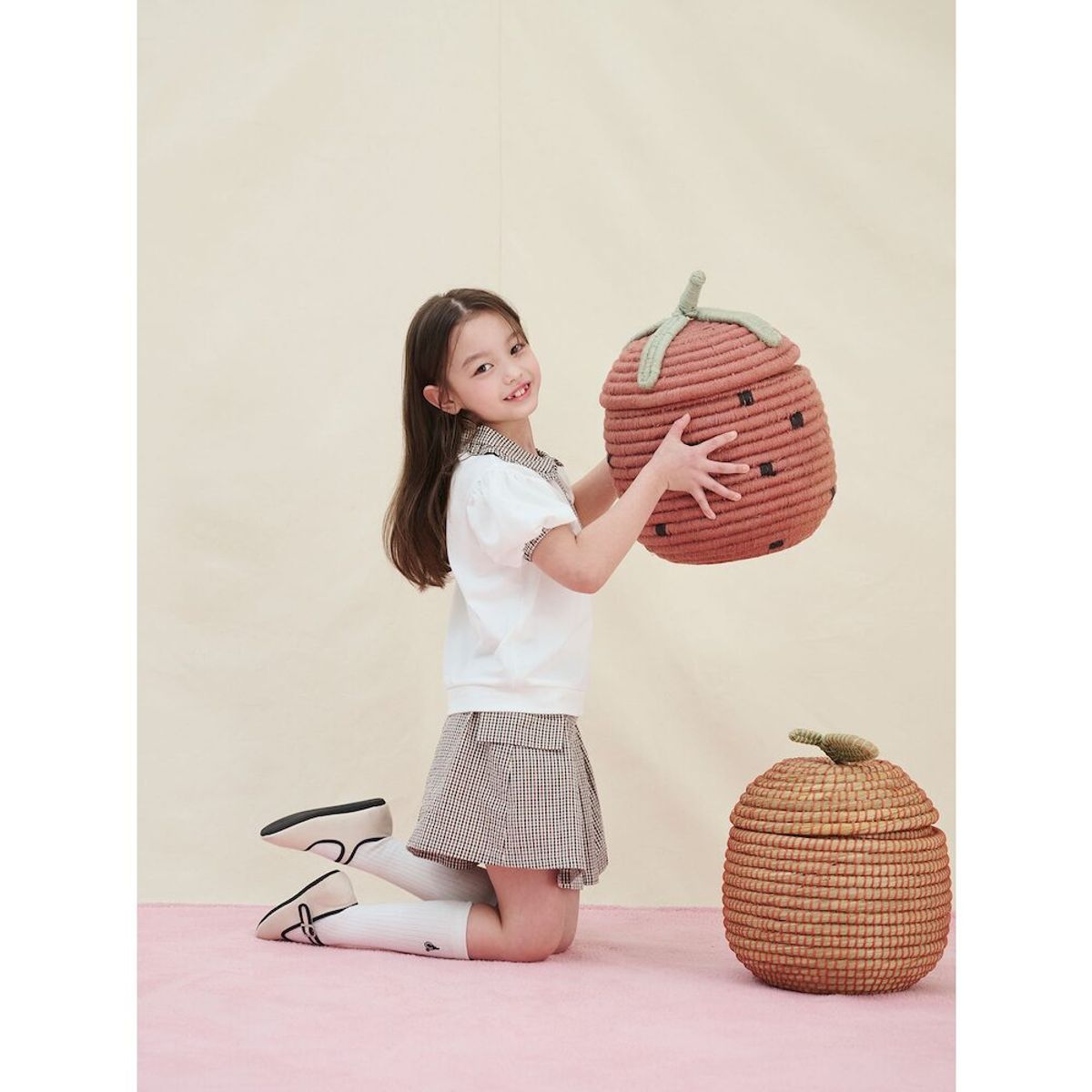 빈폴 키즈(BEANPOLE KIDS) 여아 체크 반팔 칼라 티셔츠  아이보리 (BI5242G040)