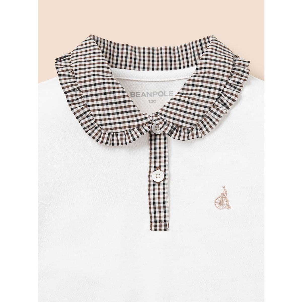 빈폴 키즈(BEANPOLE KIDS) 여아 체크 반팔 칼라 티셔츠  아이보리 (BI5242G040)