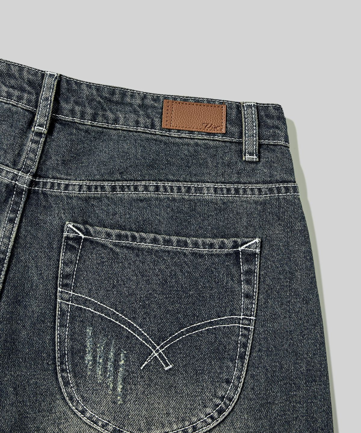 버던트(VERDNT) 스크레치 워시드 벌룬 데님 팬츠 [샌드인디고]