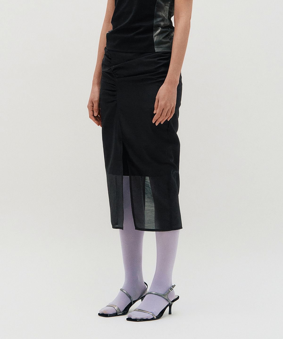 킴지수(KIMZISU) Sheer Shirring Slit Skirt _ BLACK