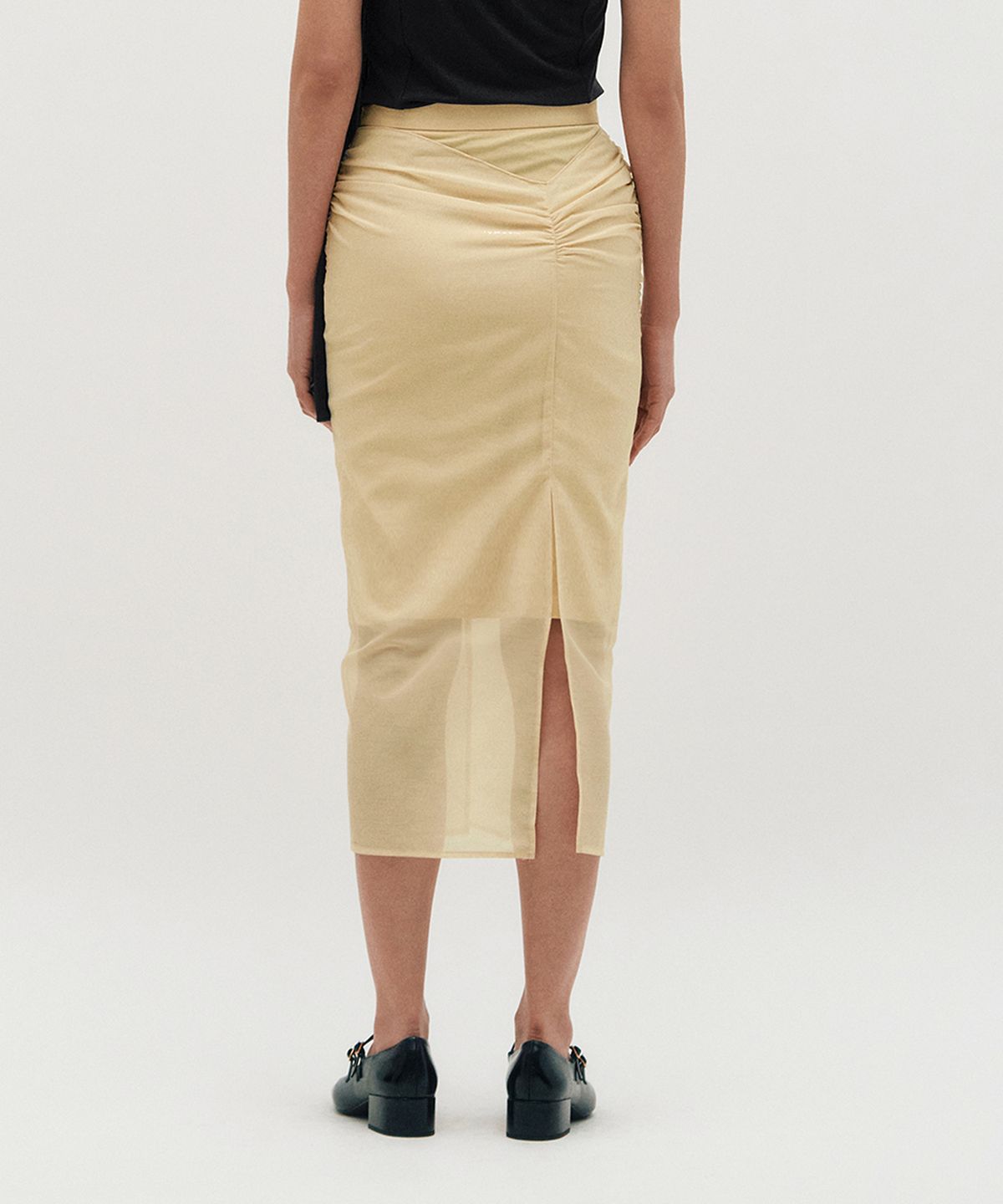 킴지수(KIMZISU) Sheer Shirring Slit Skirt _ YELLOW