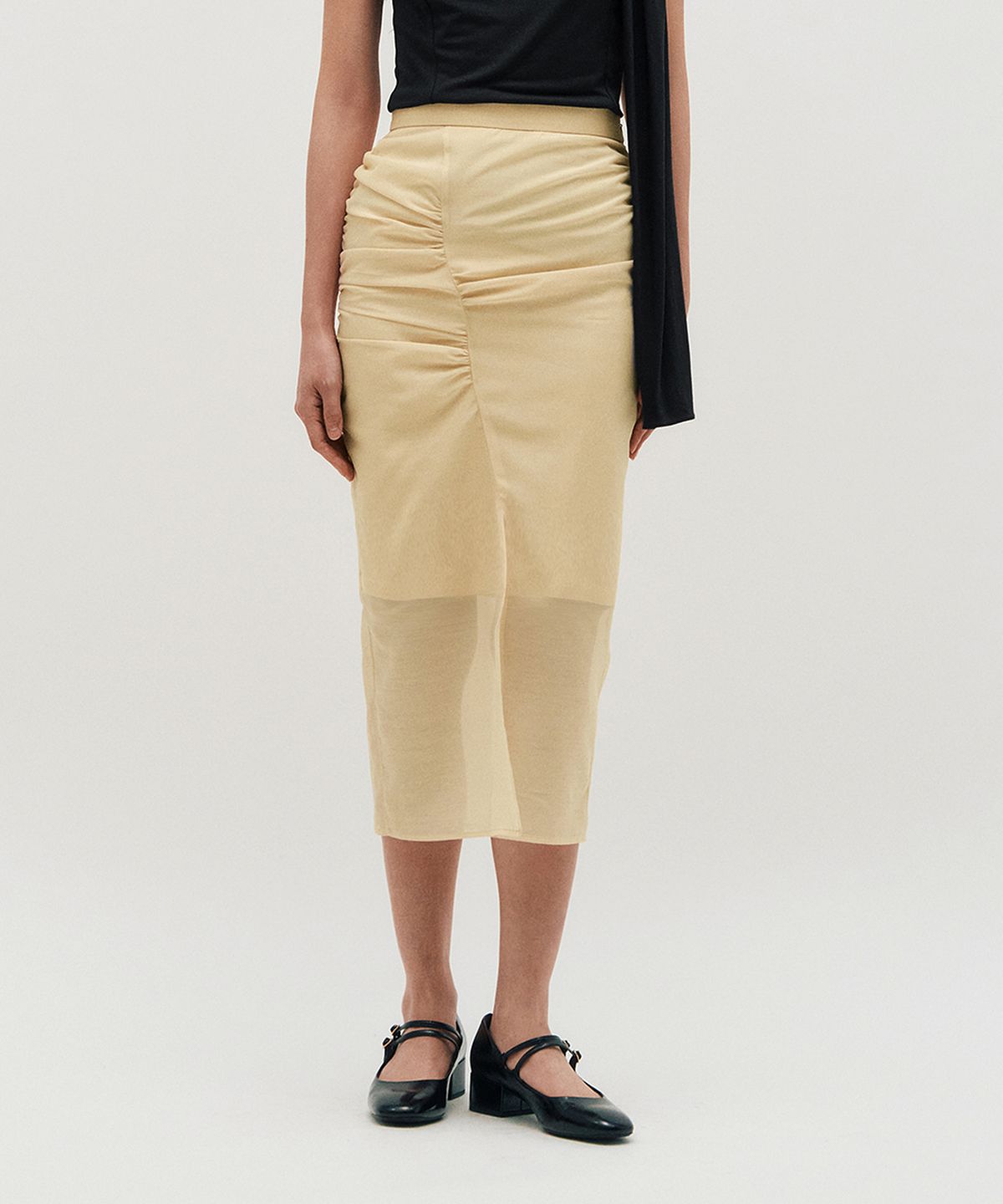 킴지수(KIMZISU) Sheer Shirring Slit Skirt _ YELLOW