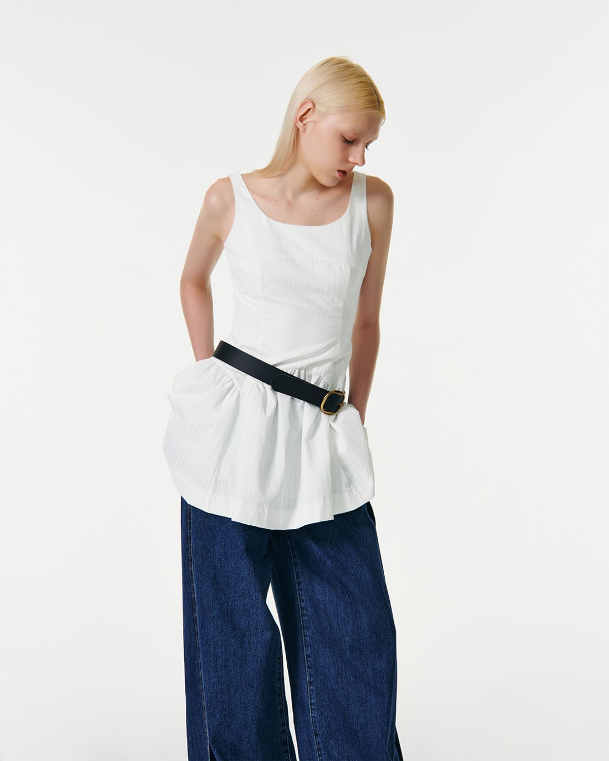 커렌트(CURRENT) RIBBON STRAP SLEEVELESS DRESS [WHITE]