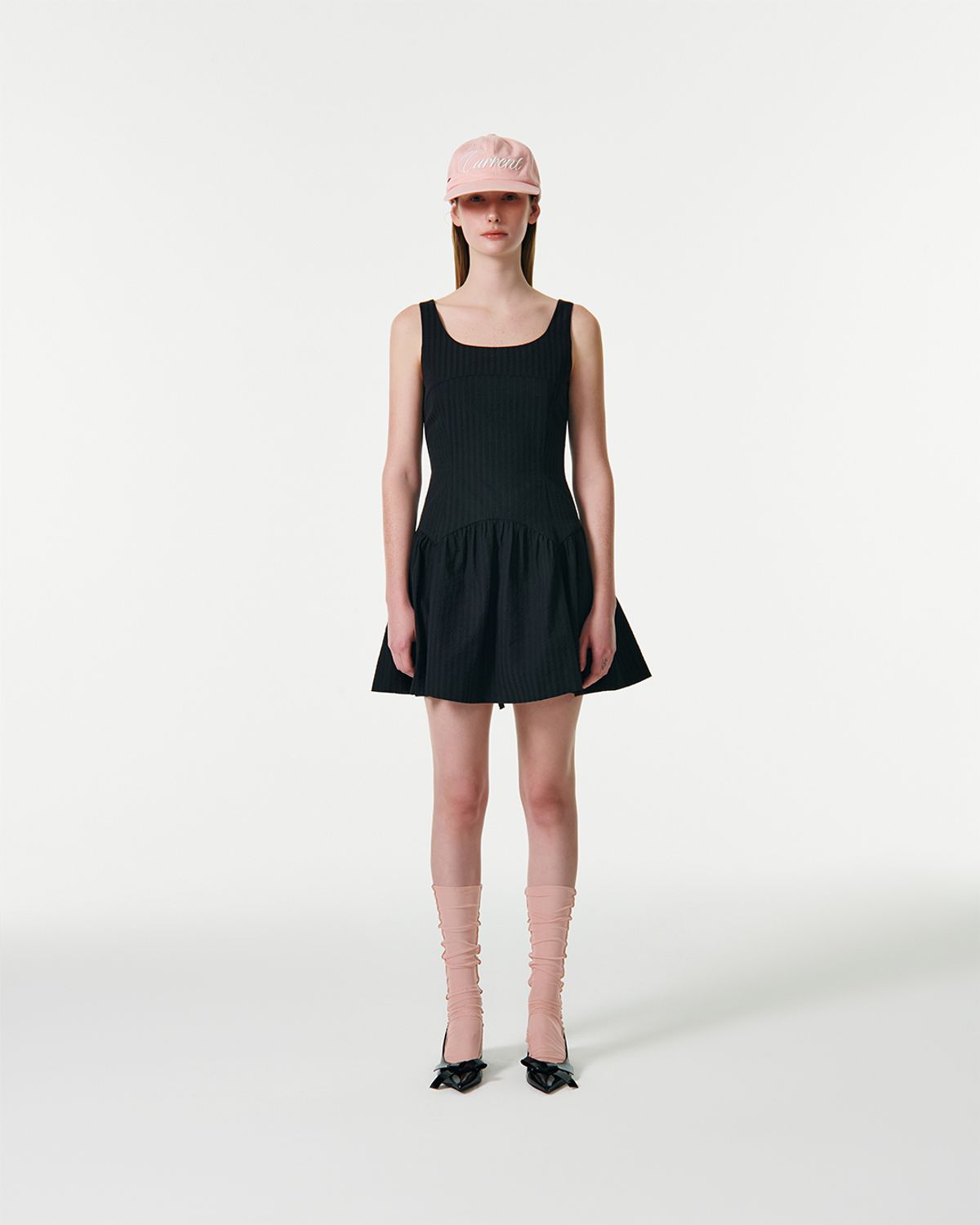 커렌트(CURRENT) RIBBON STRAP SLEEVELESS DRESS [BLACK]
