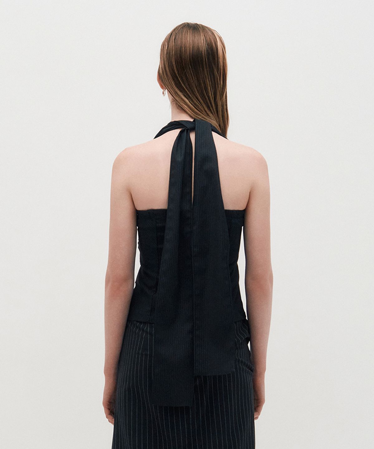 킴지수(KIMZISU) Wide Tie Stripe Halter Top _ BLACK