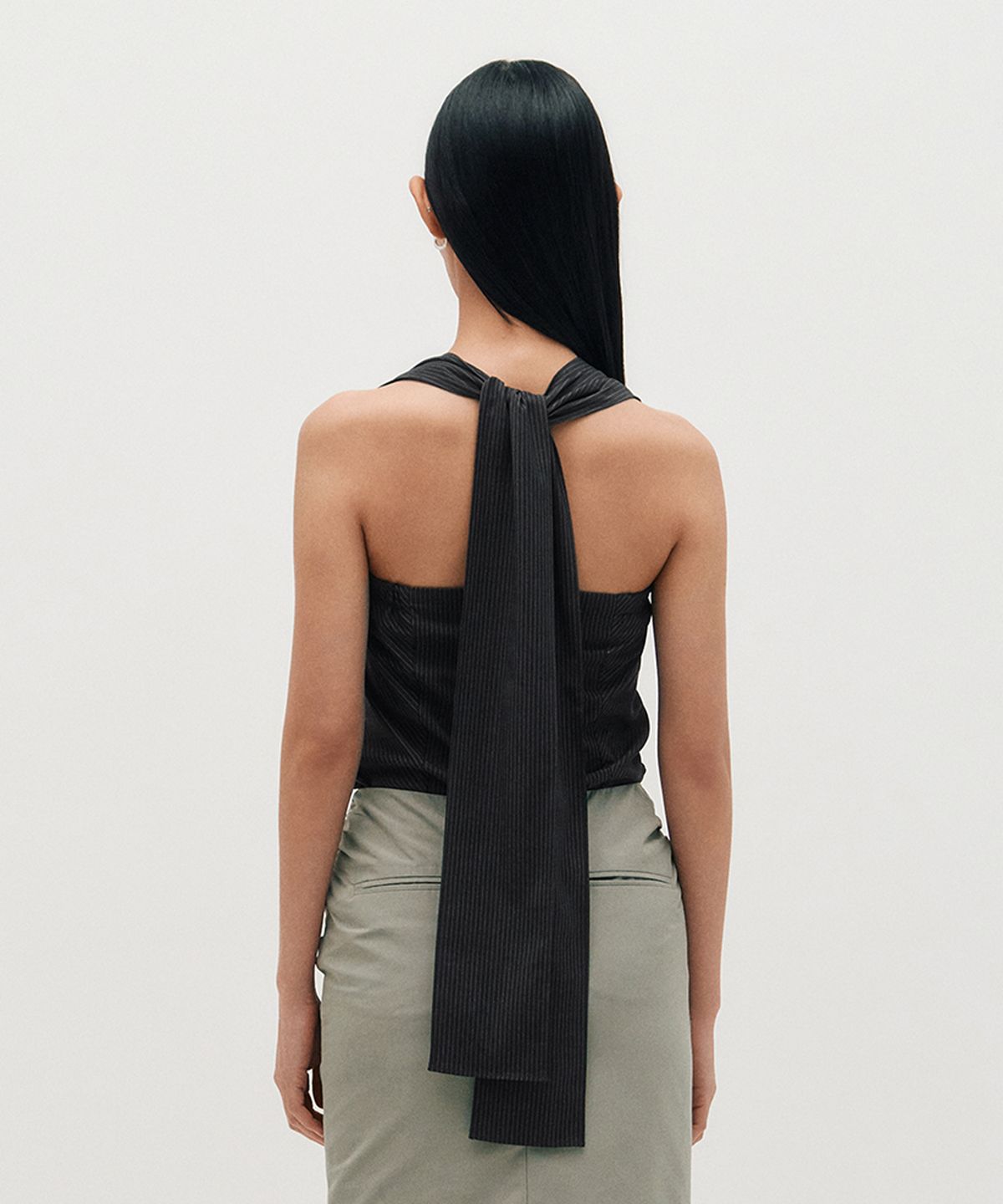 킴지수(KIMZISU) Wide Tie Stripe Halter Top _ GREY