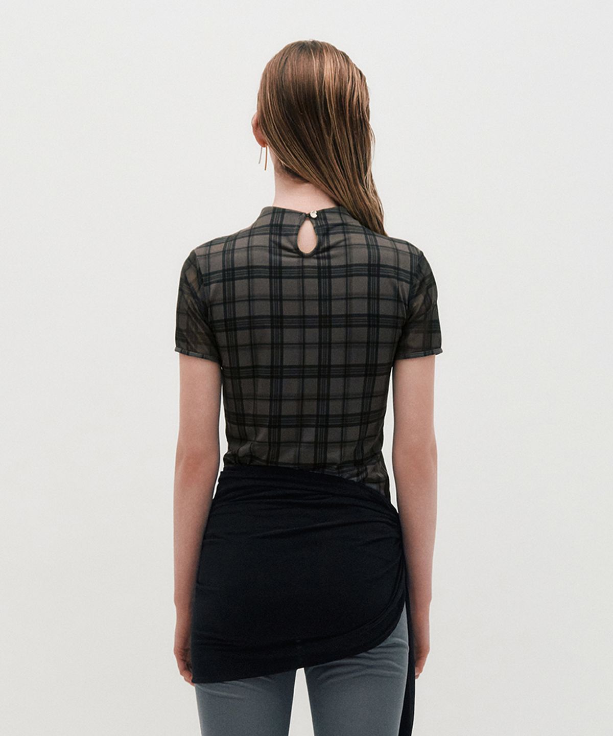 킴지수(KIMZISU) Plaid Smocking T-Shirt _ BLACK