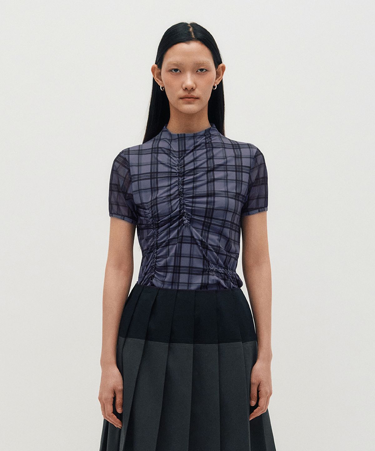 킴지수(KIMZISU) Plaid Smocking T-Shirt _ PURPLE