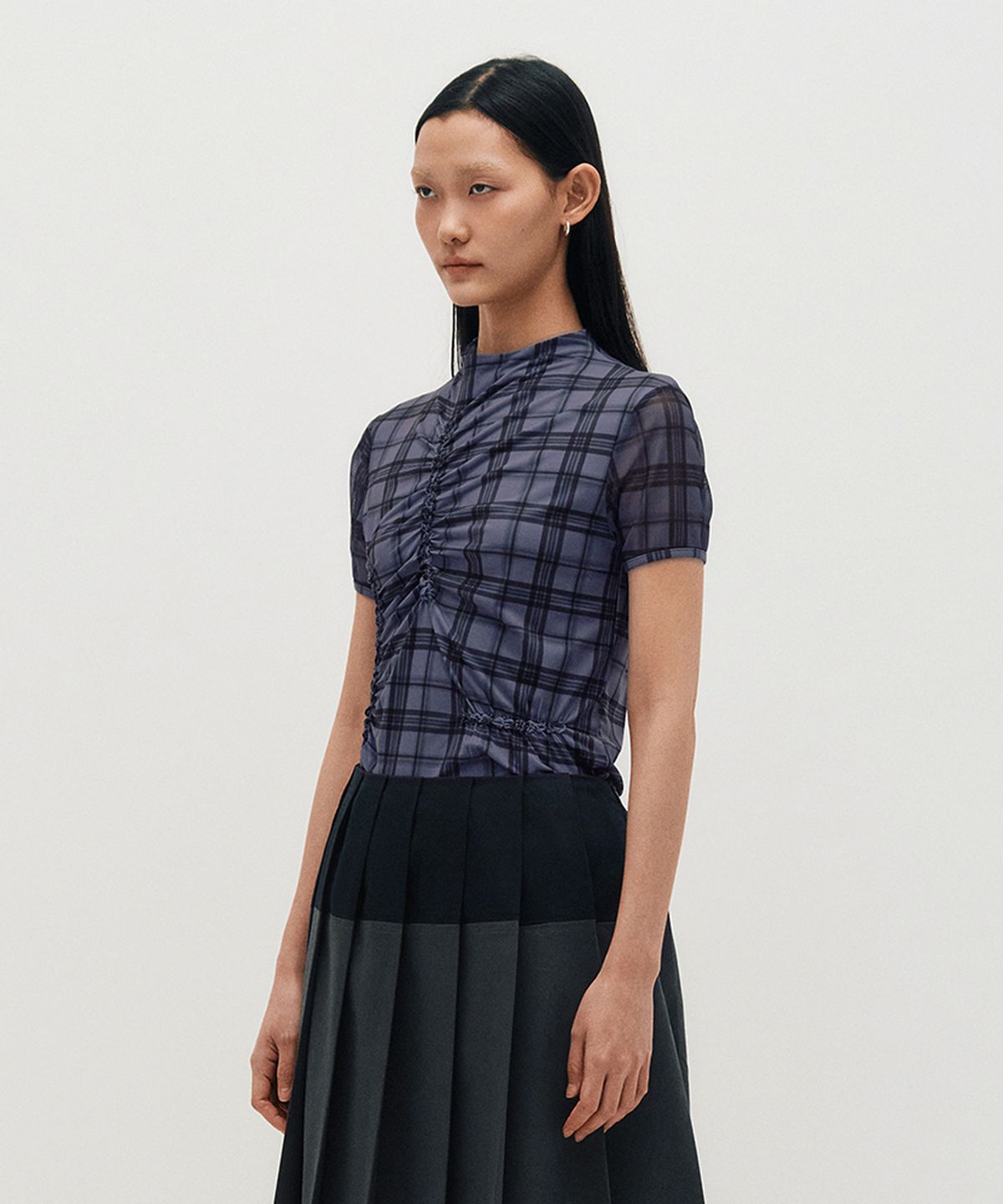 킴지수(KIMZISU) Plaid Smocking T-Shirt _ PURPLE