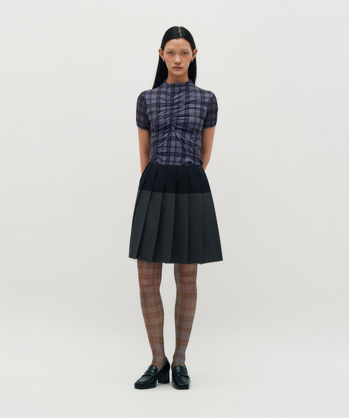 킴지수(KIMZISU) Plaid Smocking T-Shirt _ PURPLE