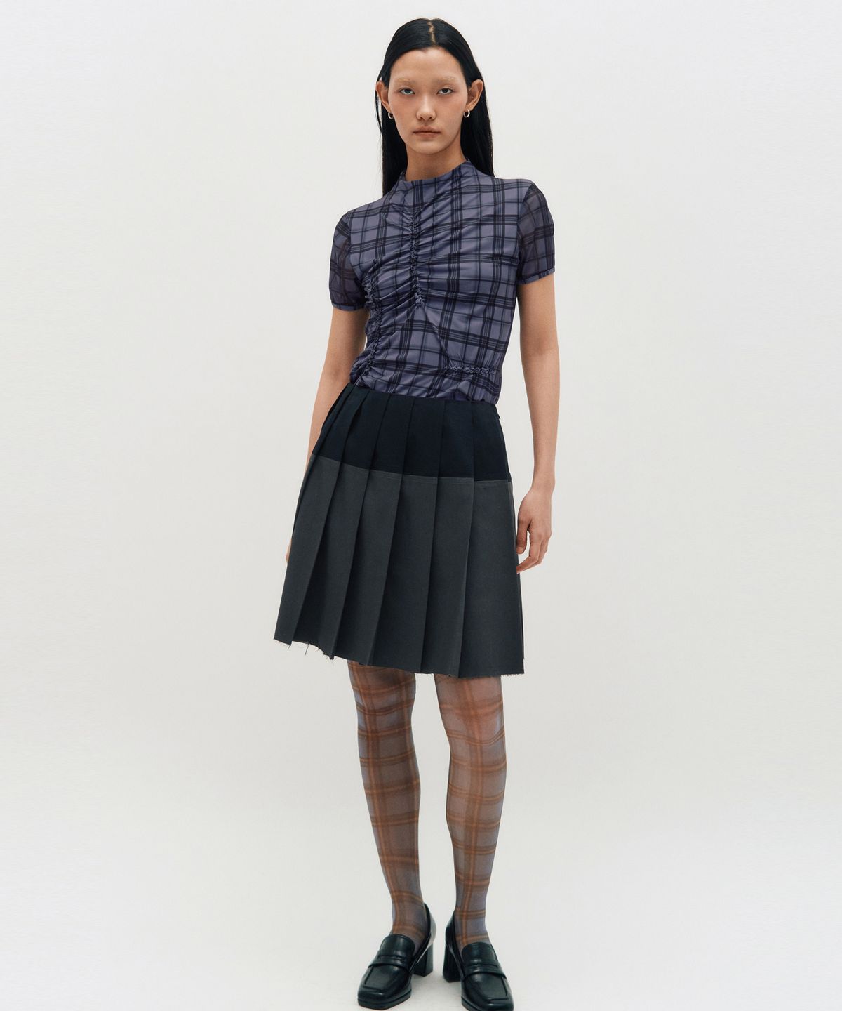 킴지수(KIMZISU) Plaid Smocking T-Shirt _ PURPLE