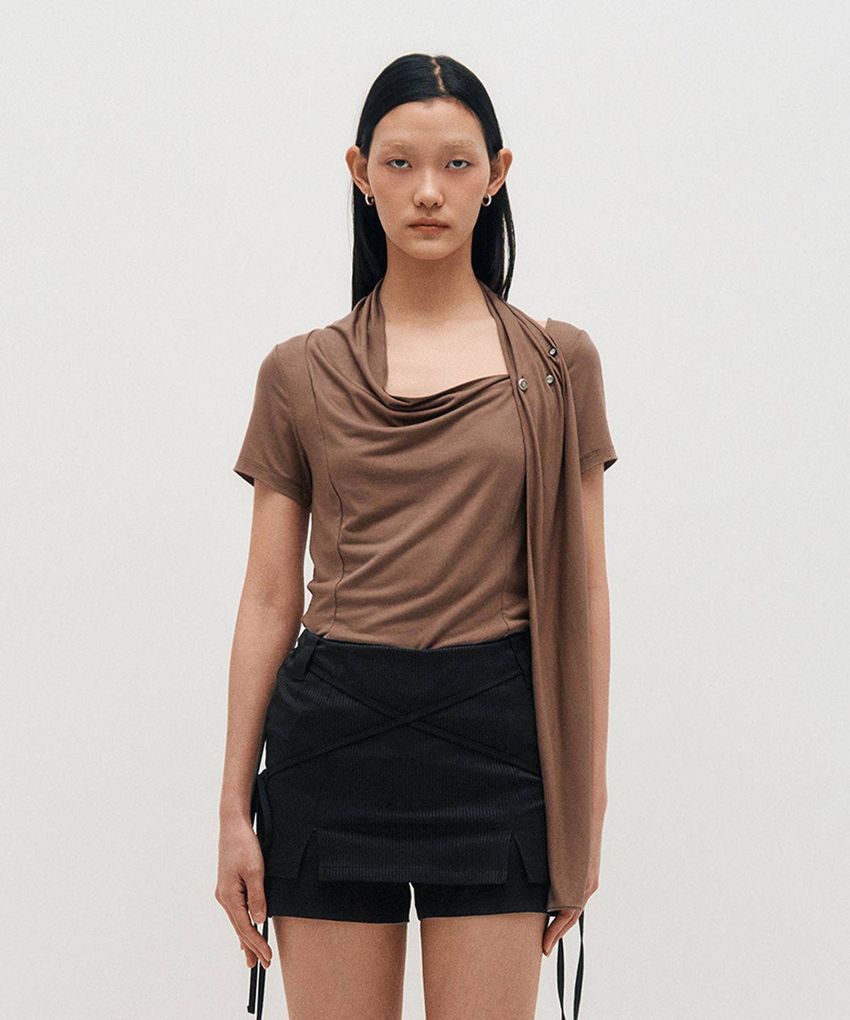 킴지수(KIMZISU) Cowl Neck Scarf T-Shirt _ BROWN