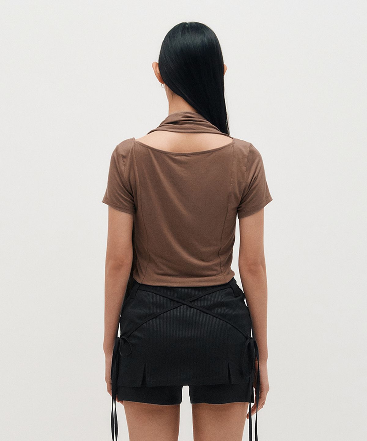 킴지수(KIMZISU) Cowl Neck Scarf T-Shirt _ BROWN