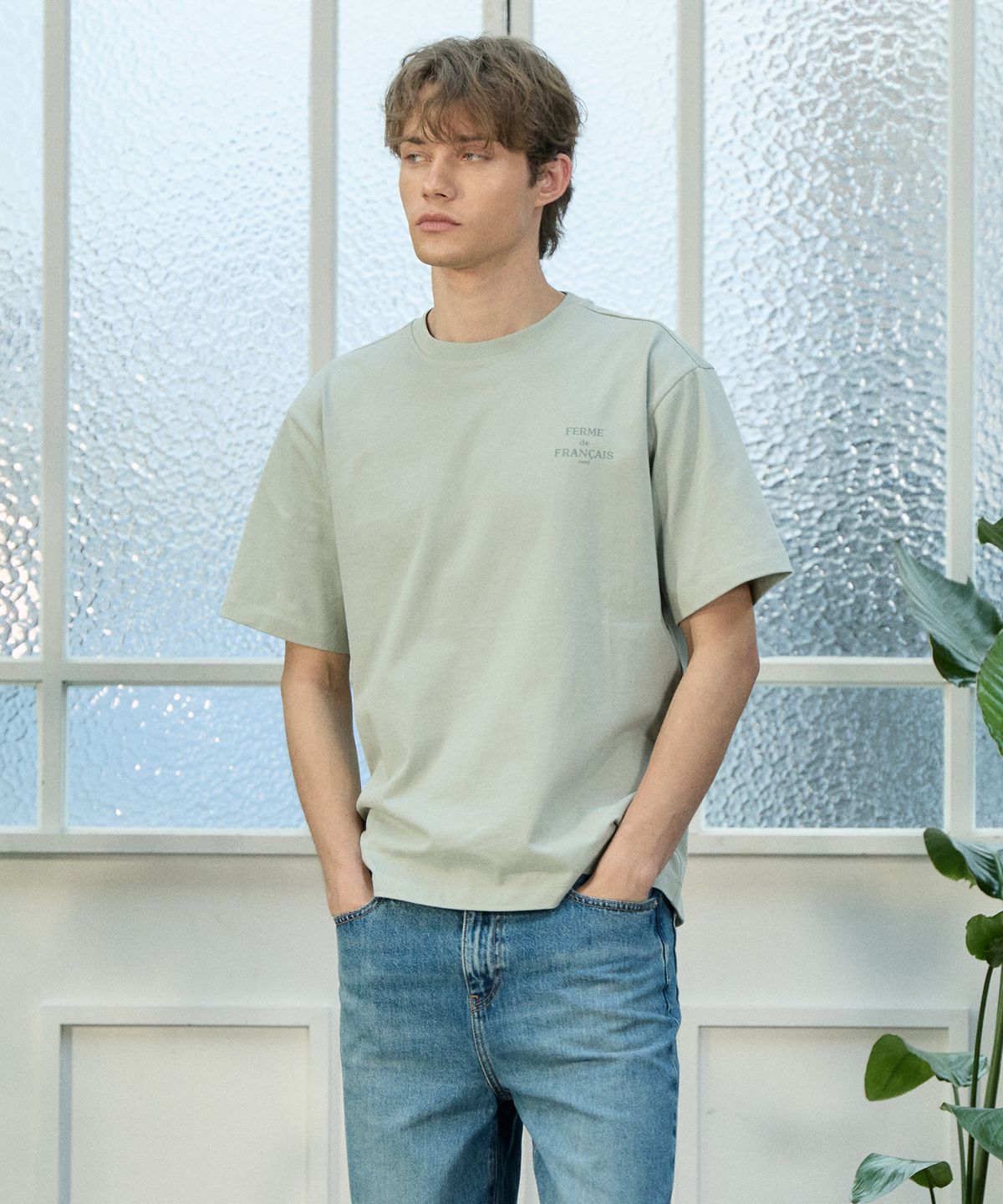 베이직하우스(BASIC HOUSE) 면 20수 레귤러핏 프린트 반팔티 민트 LZTS3115