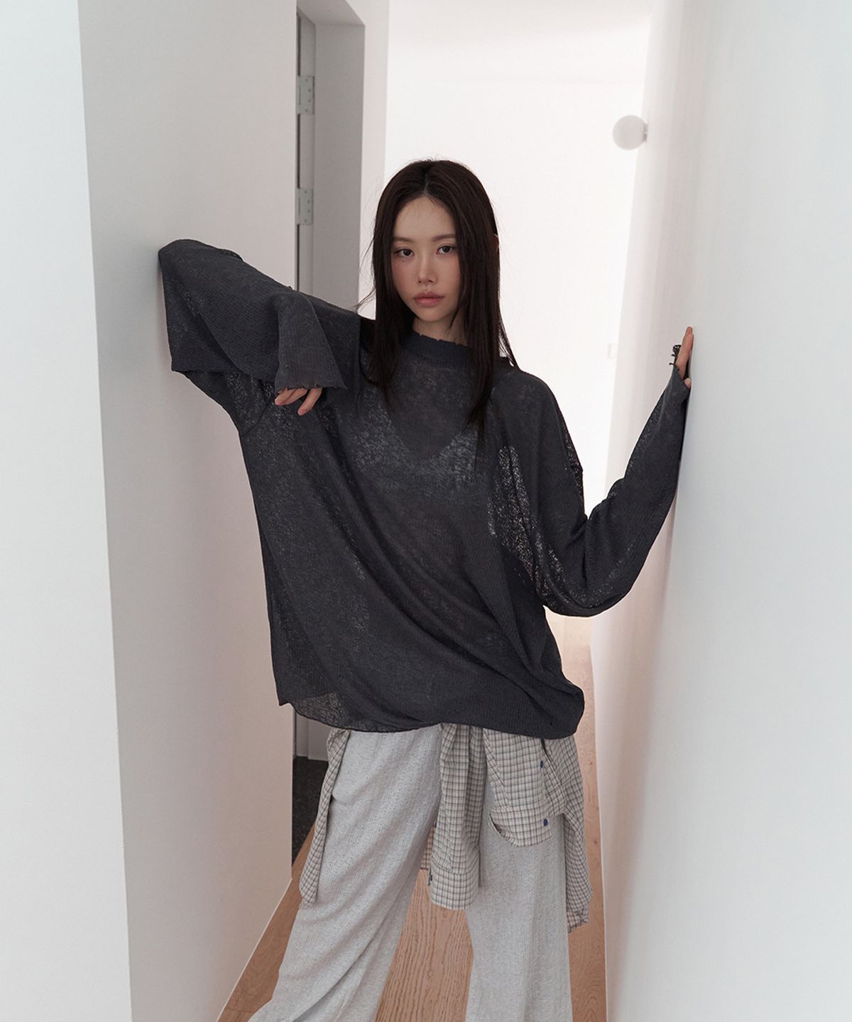 랑거(LANGER) linen ribbed loose fit t-shirt (5Color)