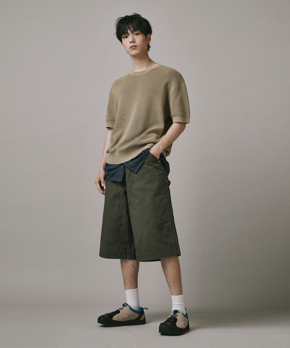버던트(VERDNT) 더블 레이어 카펜터 버뮤다 쇼츠 [카키]