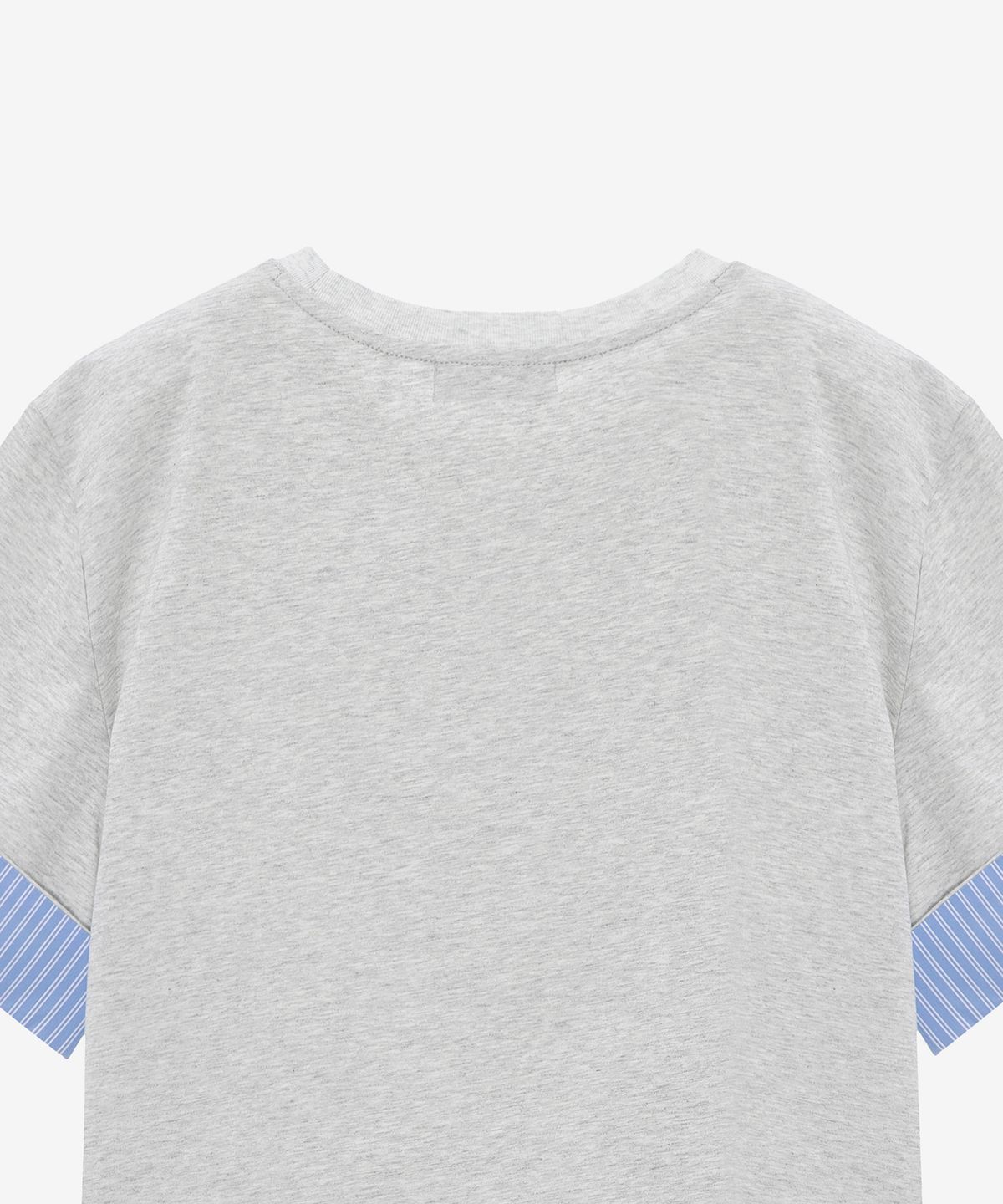 베이직하우스(BASIC HOUSE) 여성 실켓 소매 우븐패치 라운드넥 티셔츠 멜란지그레이 LZTS3216