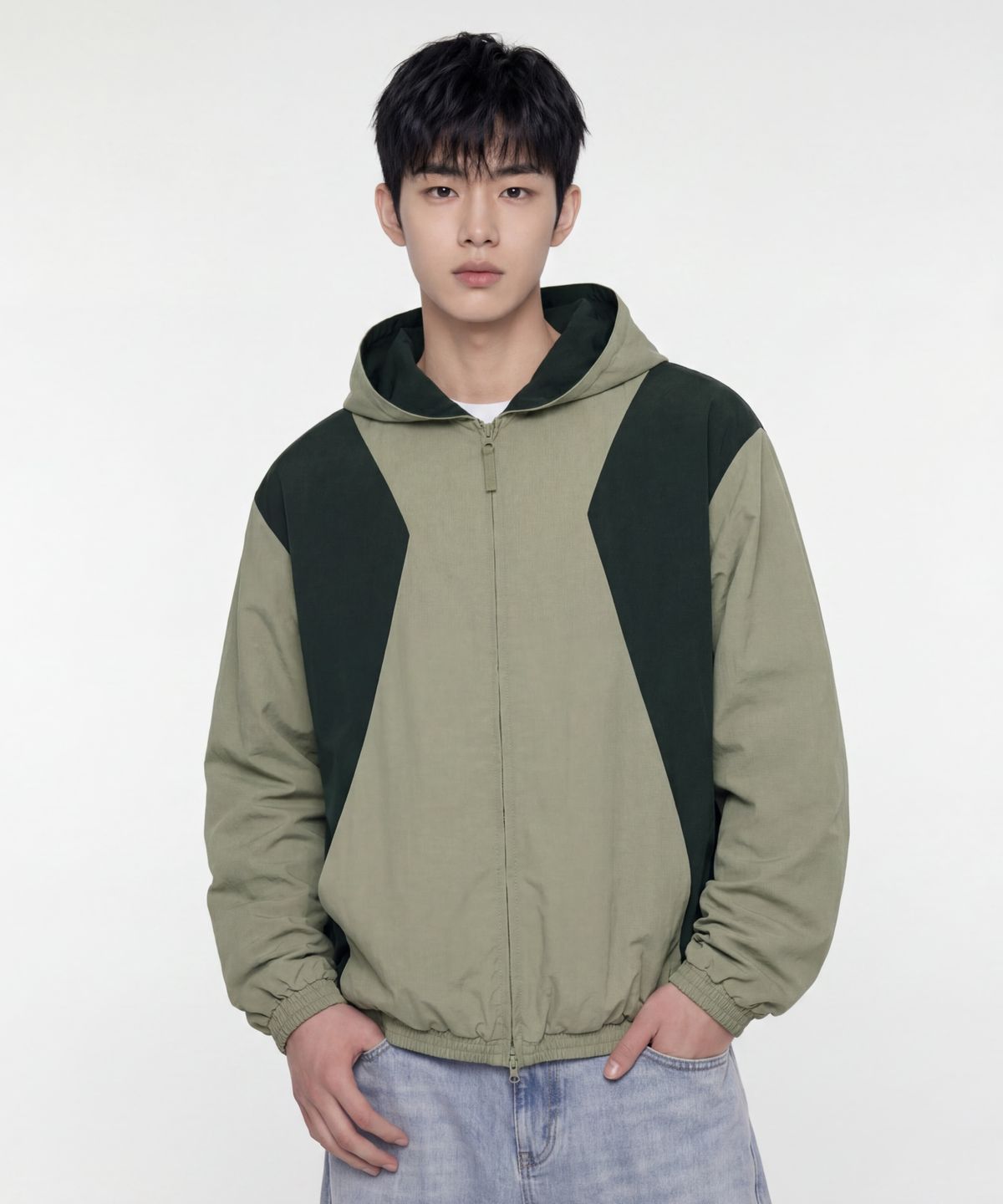 에이지오디(AGOD) 사이드 절개 투톤 윈드 브레이커 [라이트카키]