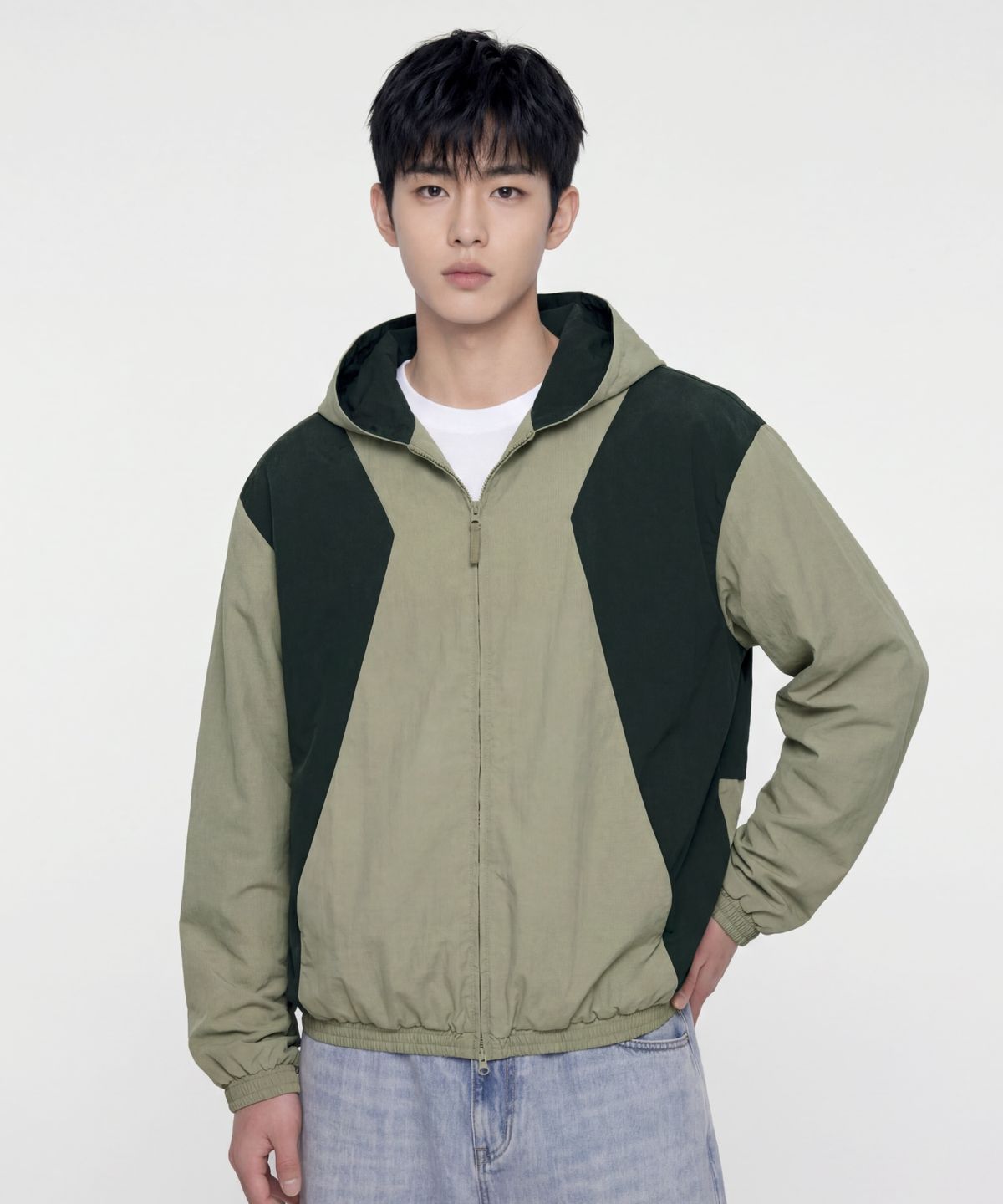 에이지오디(AGOD) 사이드 절개 투톤 윈드 브레이커 [라이트카키]