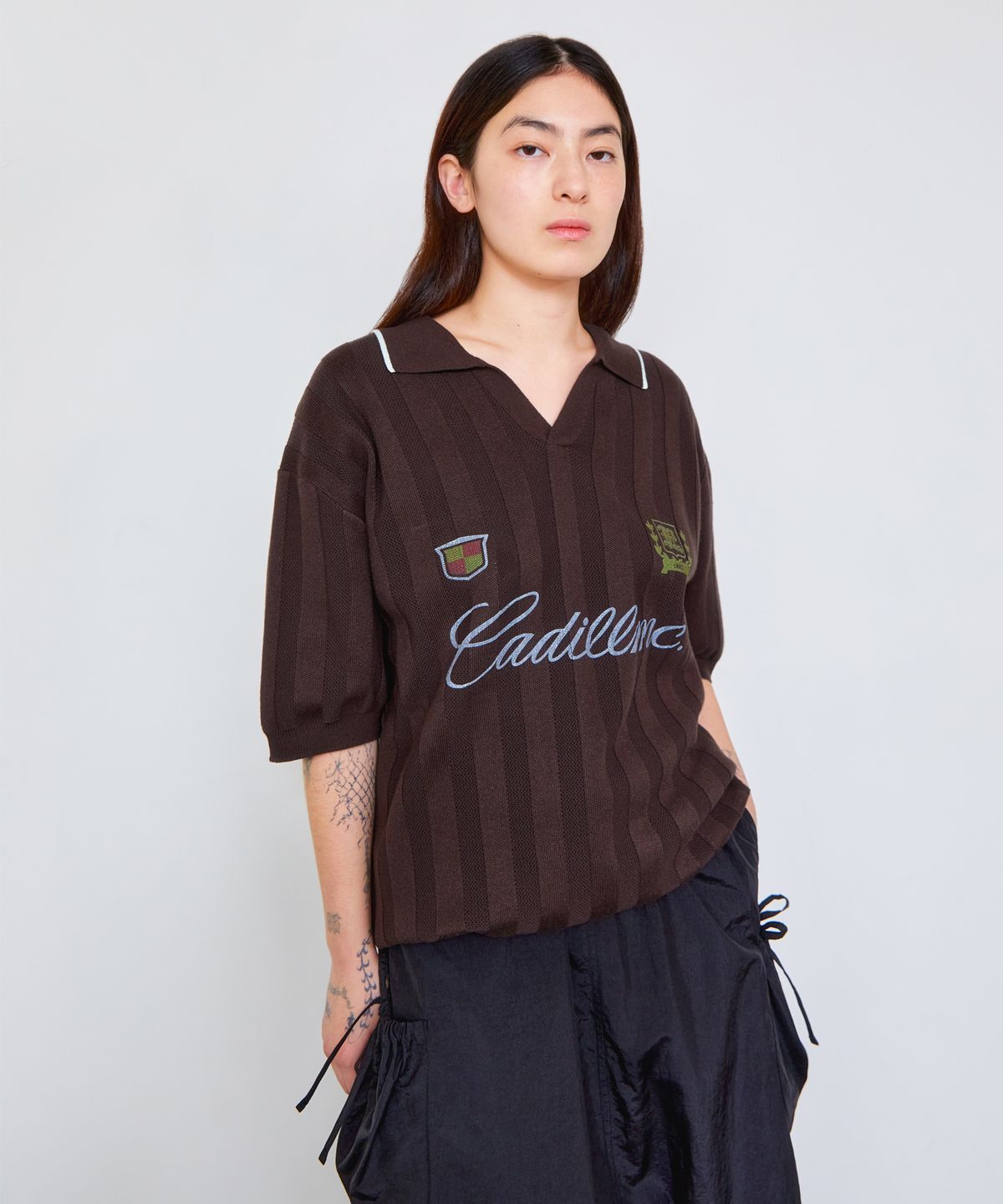엘엠씨(LMC) MESH KNIT POLO SHIRT brown