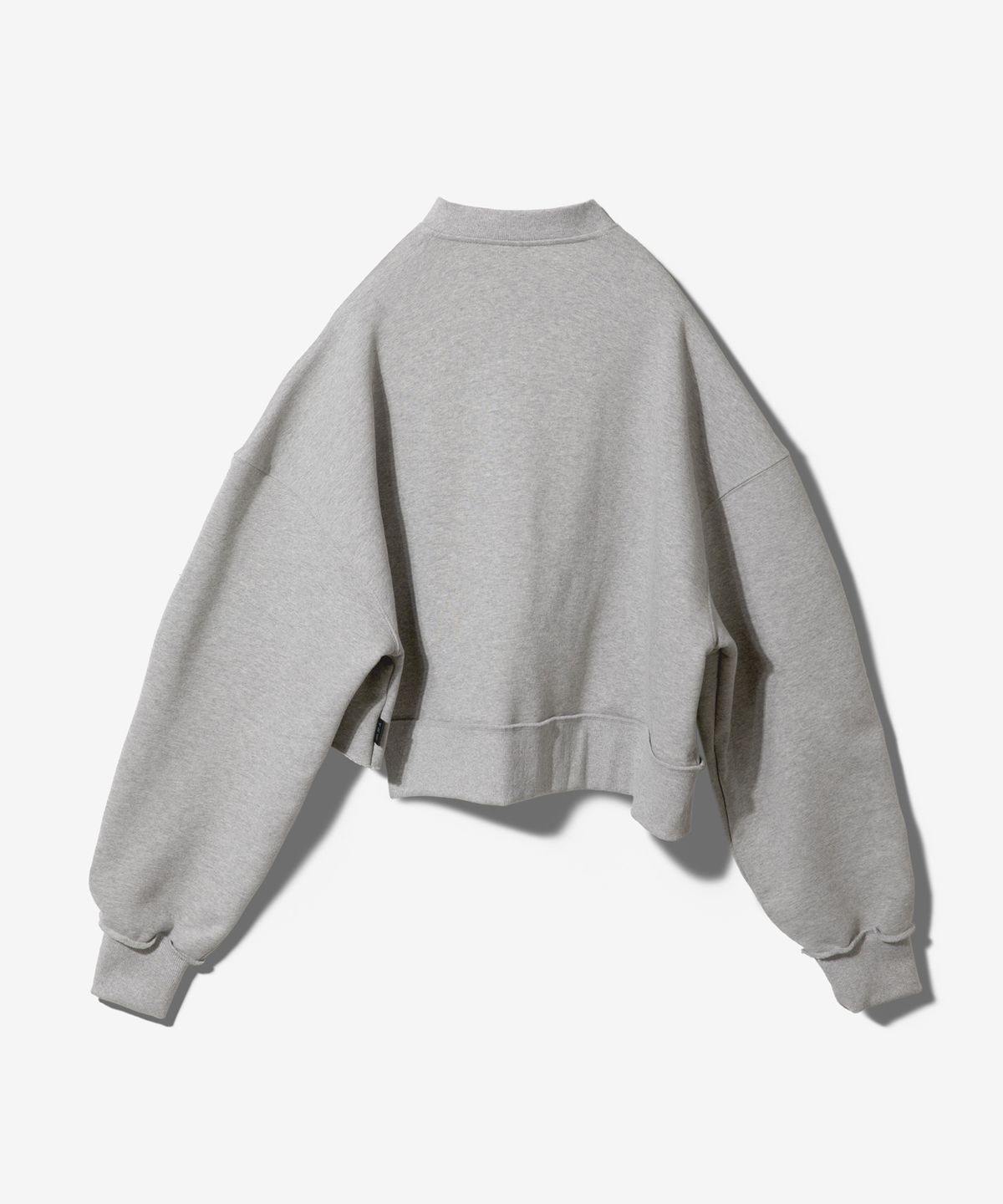 팬쇼(FANSHOW) NEVER DIPLOMA UNBALANCED RAW EDGE CROP SWEATSHIRTS - MELANGE