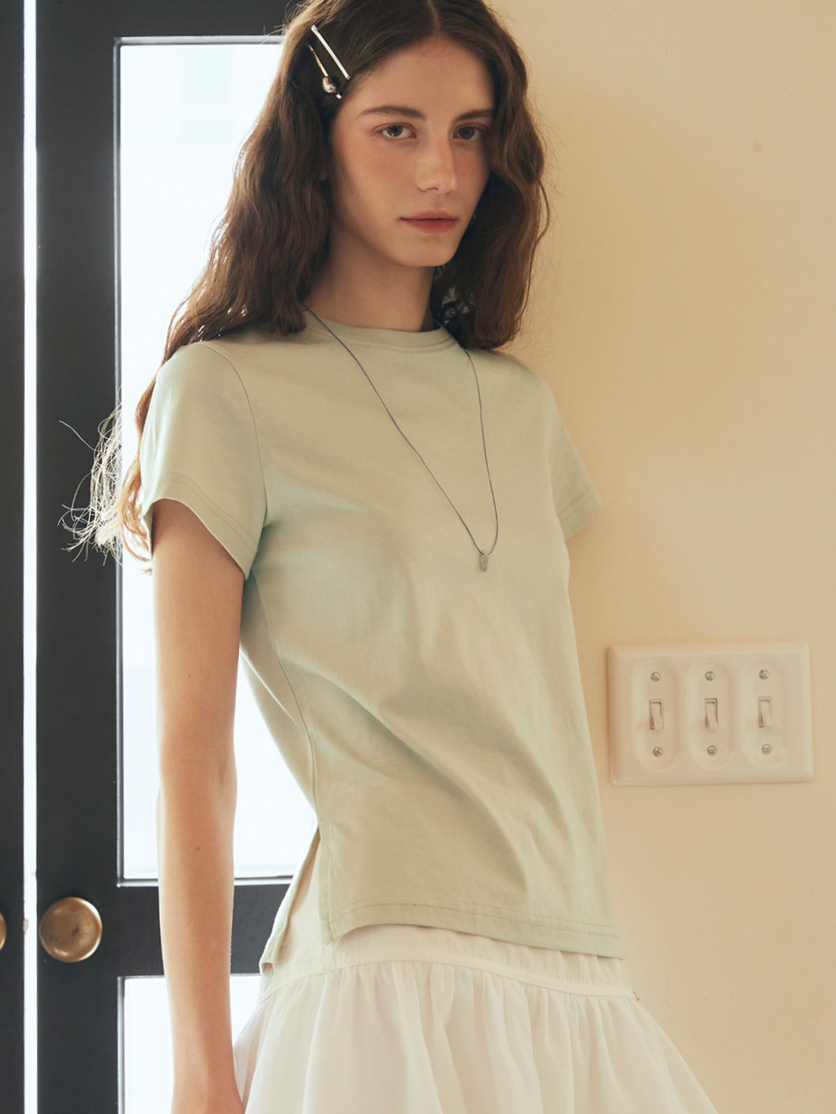 오앨(OUEL) SHORT SLEEVE JERSEY TOP_PALE GREEN