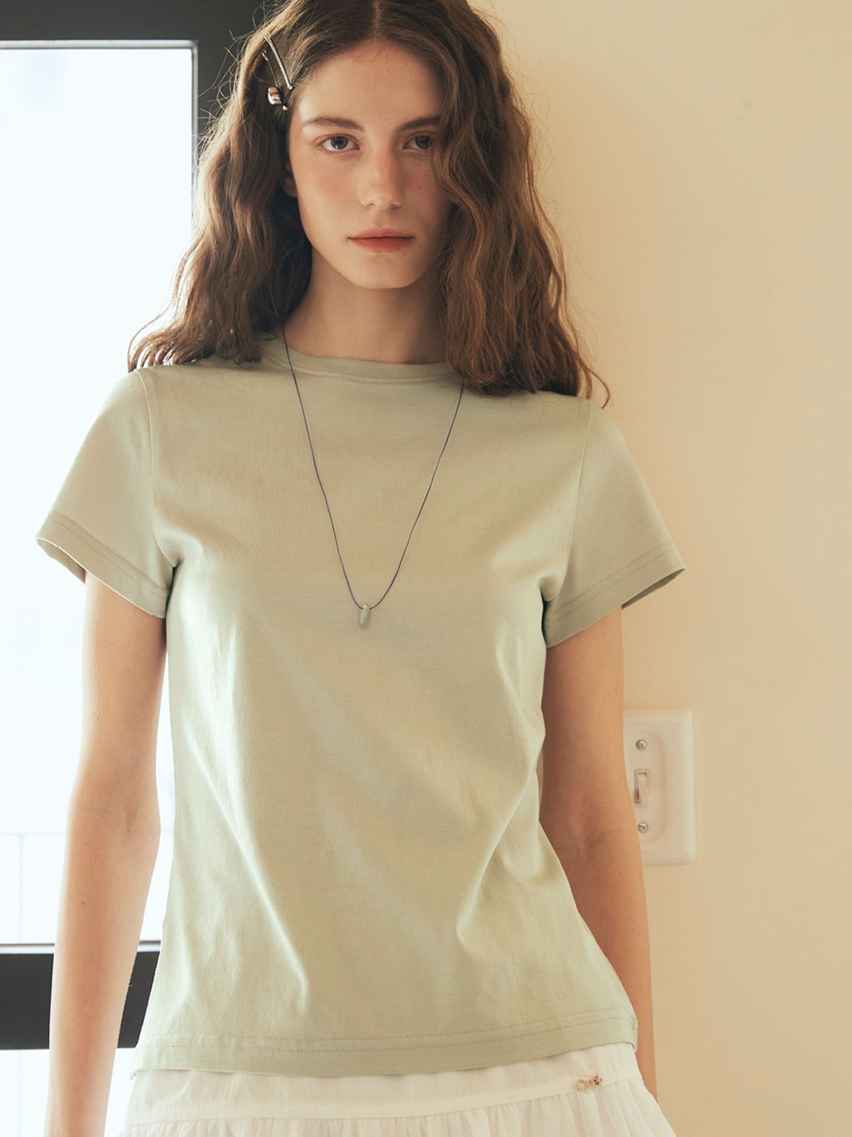 오앨(OUEL) SHORT SLEEVE JERSEY TOP_PALE GREEN
