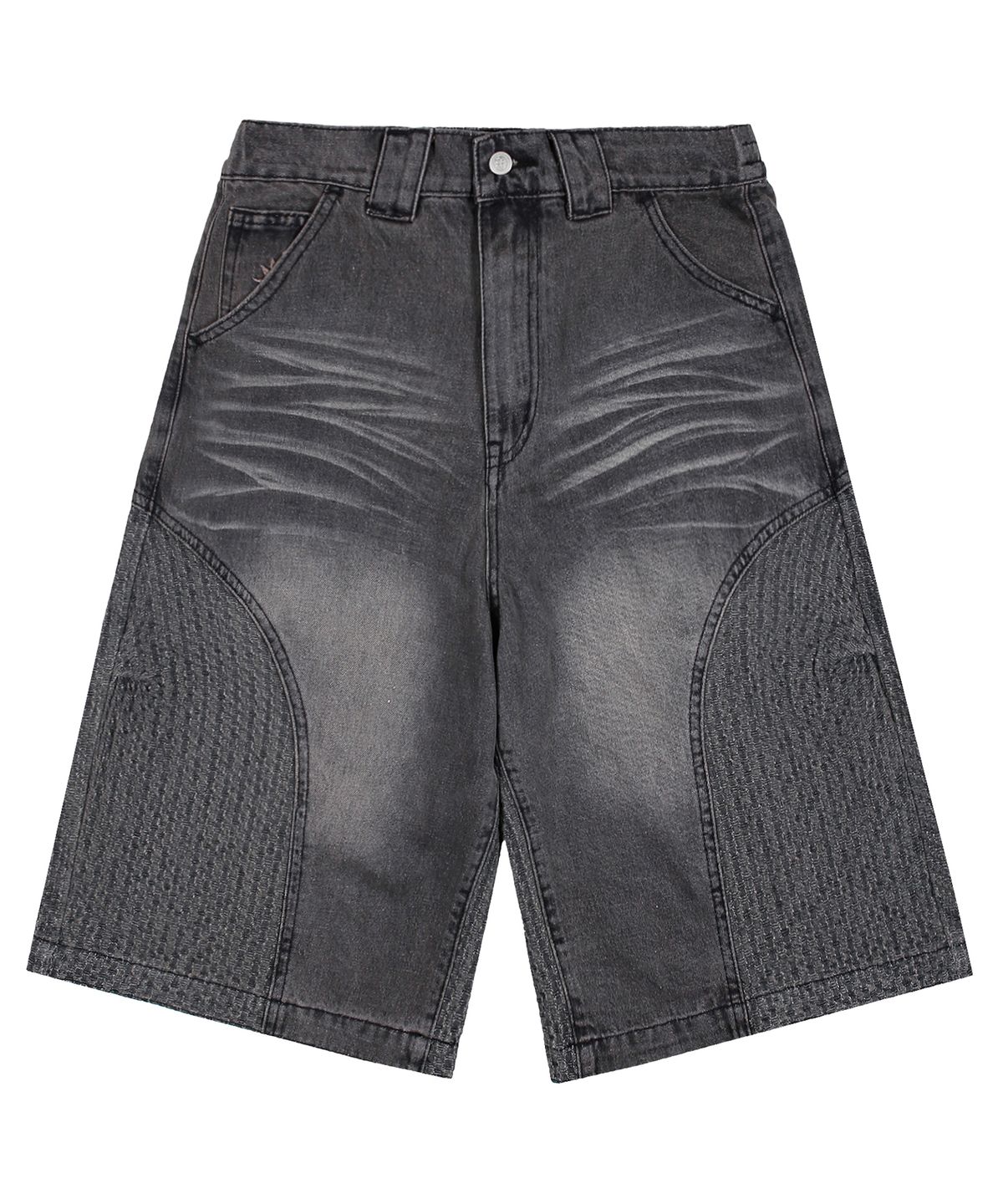 엑스톤즈(XTONZ) XP282 스퀘어 자카드 버뮤다 데님 팬츠 (DEEP GRAY)