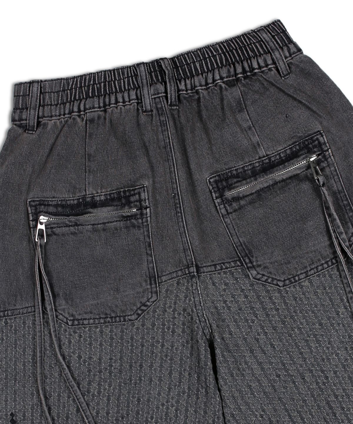엑스톤즈(XTONZ) XP282 스퀘어 자카드 버뮤다 데님 팬츠 (DEEP GRAY)