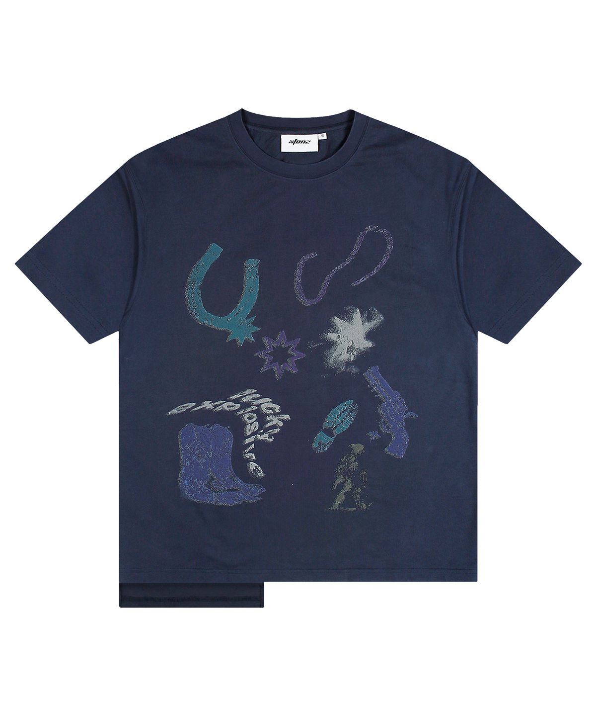 엑스톤즈(XTONZ) XTT143 시퀀스 언발란스 티셔츠 (NAVY)