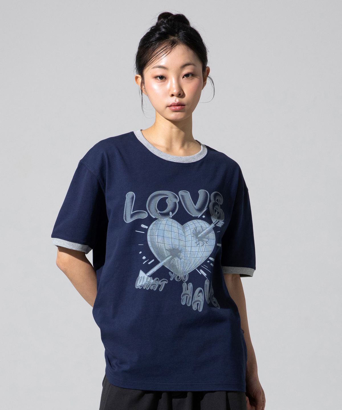 엑스톤즈(XTONZ) XTT137 피어스 베이식 링거 티셔츠 (NAVY)