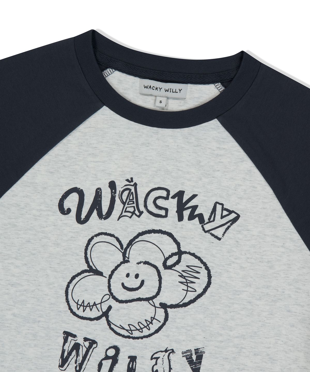 와키윌리(WACKY WILLY) 우먼스 릴리 그래픽 레글런 크롭 반팔티셔츠 오트밀
