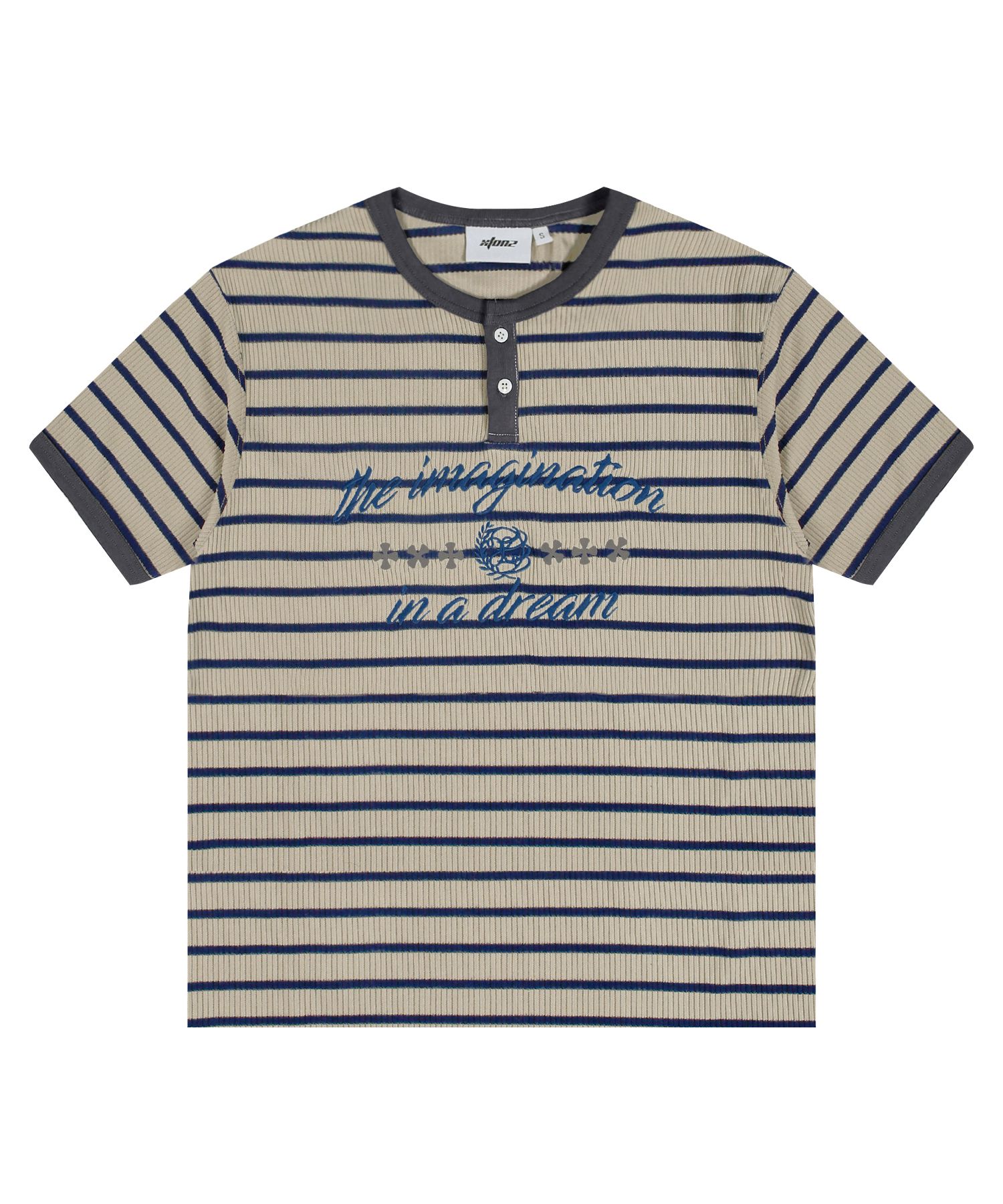 ★XTONZ★ XTT133 Curve Stripe Henley Neck T-Shirt MOCHA MUSINSA | XTONZ XTT133 Curve Stripe Henley Neck T-Shirt (MOCHA)