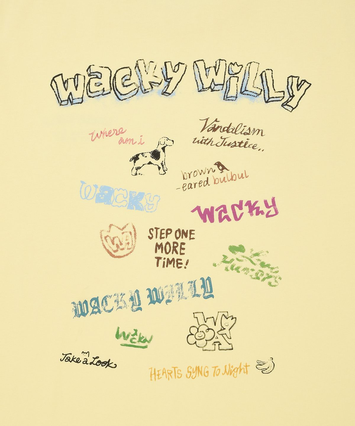 와키윌리(WACKY WILLY) 키치 그래픽 반팔 티셔츠 옐로우