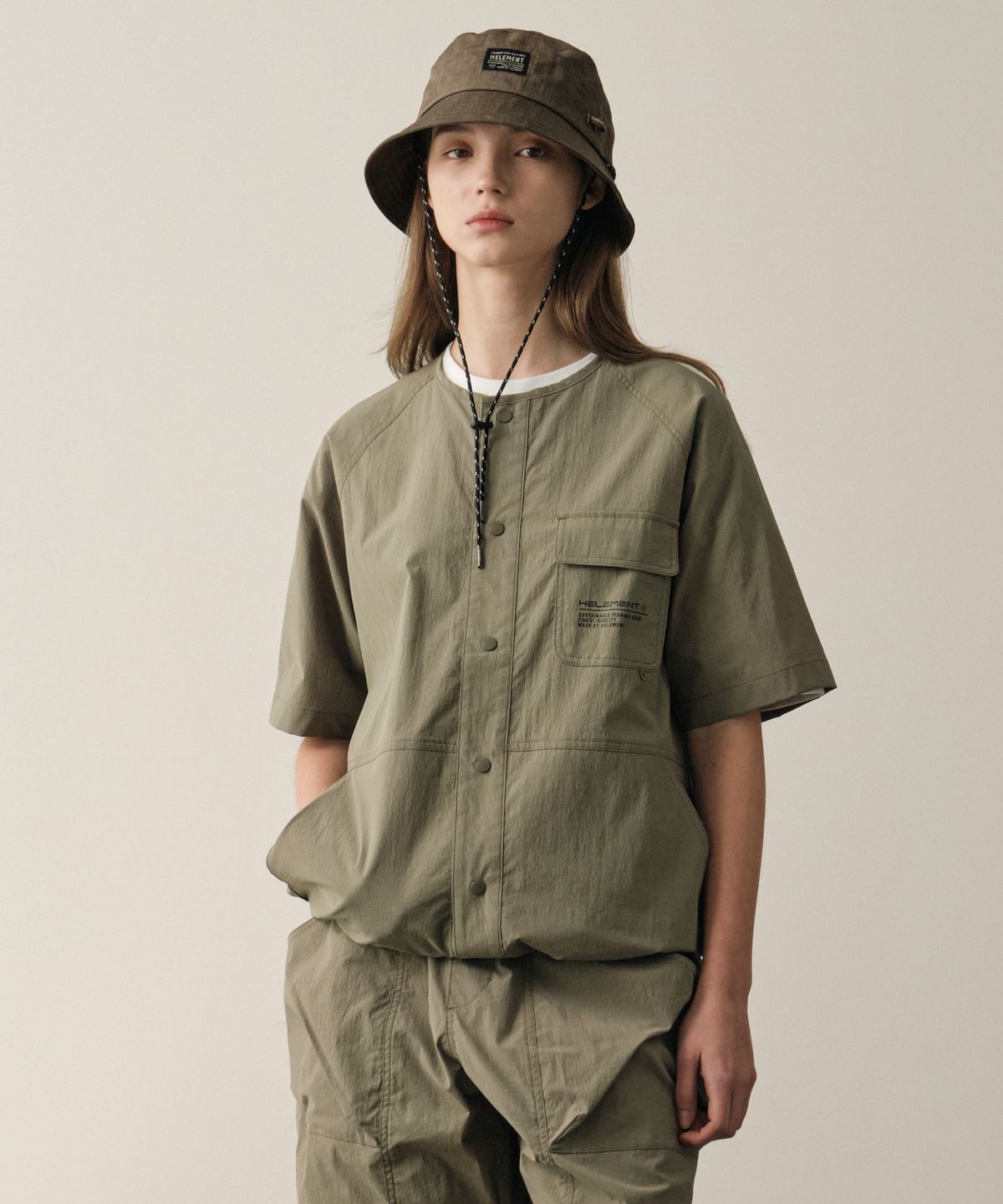 힐리먼트(HELEMENT) 크루 라운드넥 반팔 셔츠 (L KHAKI)