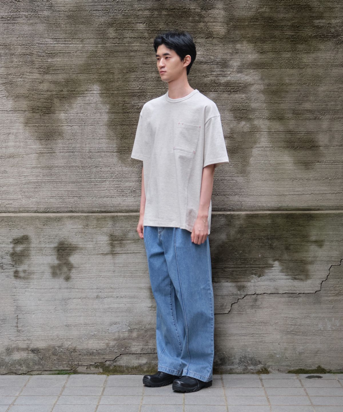 홀리선(HORLISUN) Lawrence Short Sleeve T-shirt Melange Beige