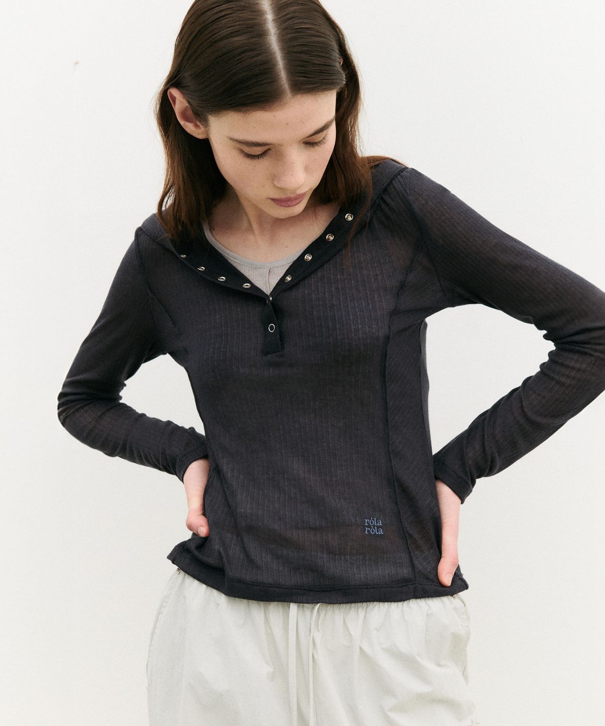 로라로라(ROLAROLA) NUBASIC SLIM FIT HOOD T-SHIRT NAVY