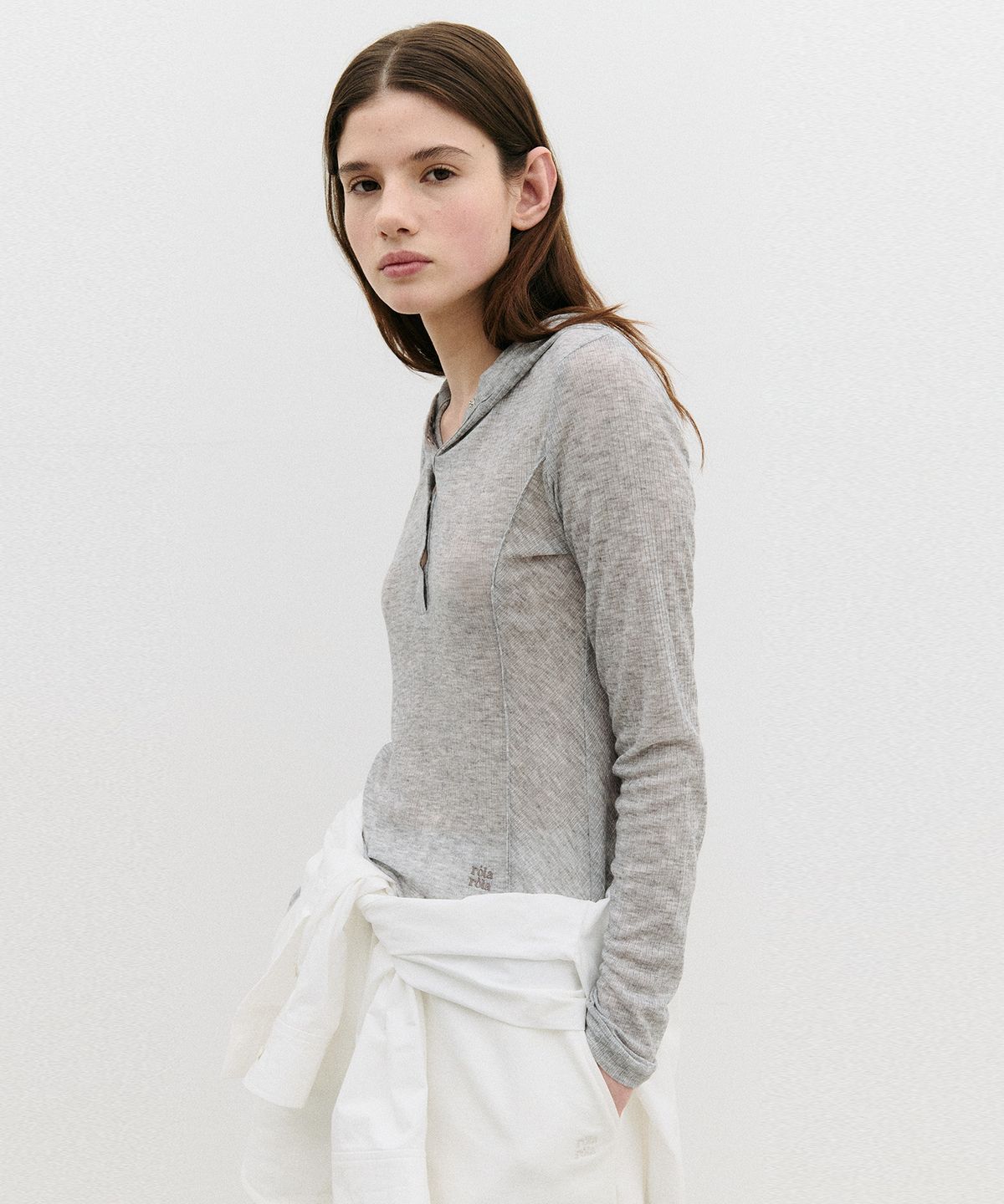 로라로라(ROLAROLA) NUBASIC SLIM FIT HOOD T-SHIRT GRAY