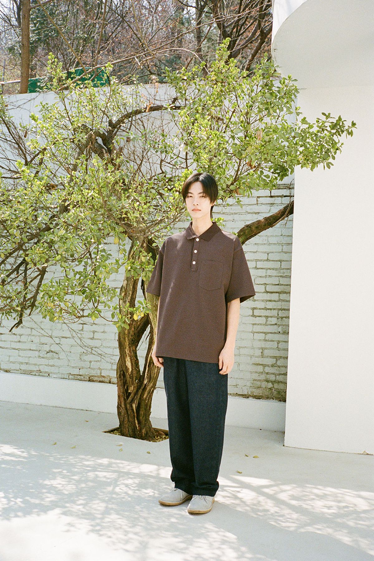홀리선(HORLISUN) Sumerset Short Pique Pullover Shirt Dark Brown