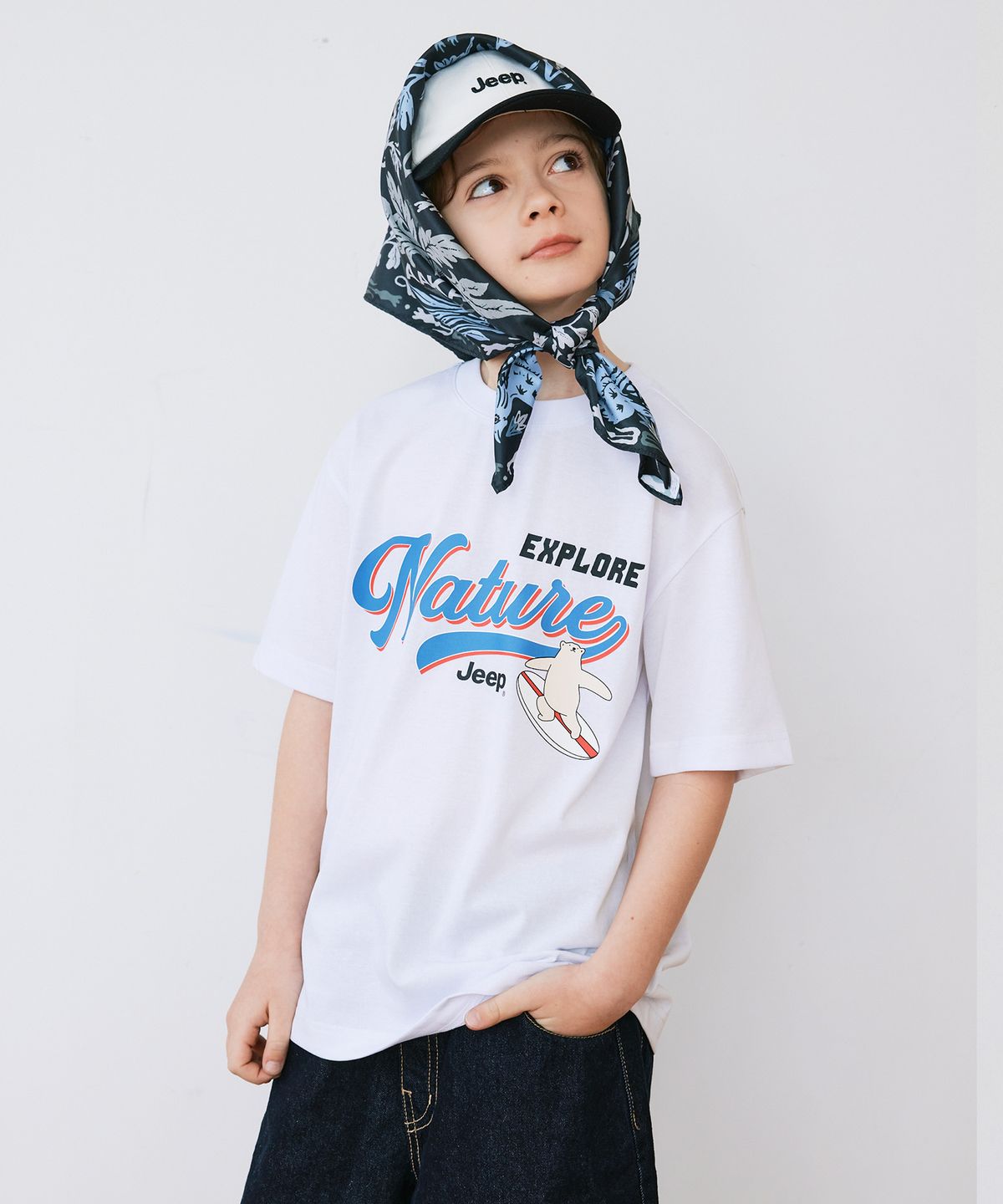 지프키즈(JEEPKIDS) 네이처 서핑베어 반팔티(KQ5TSU594WH)